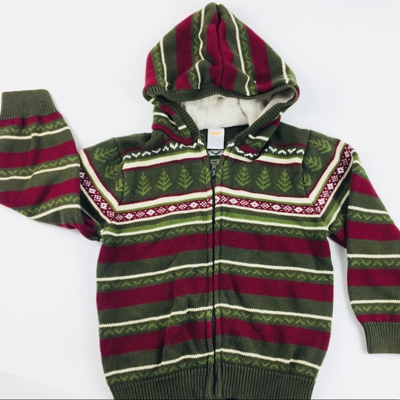 Gymboree Other - Gymboree 5T Knit Fair Isle Hoodie Green Burgundy